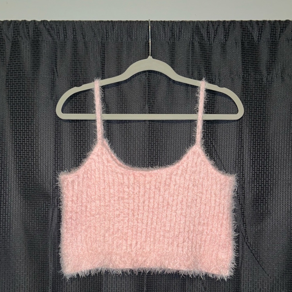 Society 212 Baby Pink Fuzzy Stretchy Sleeveless Tank Crop Top Women’s Size XL